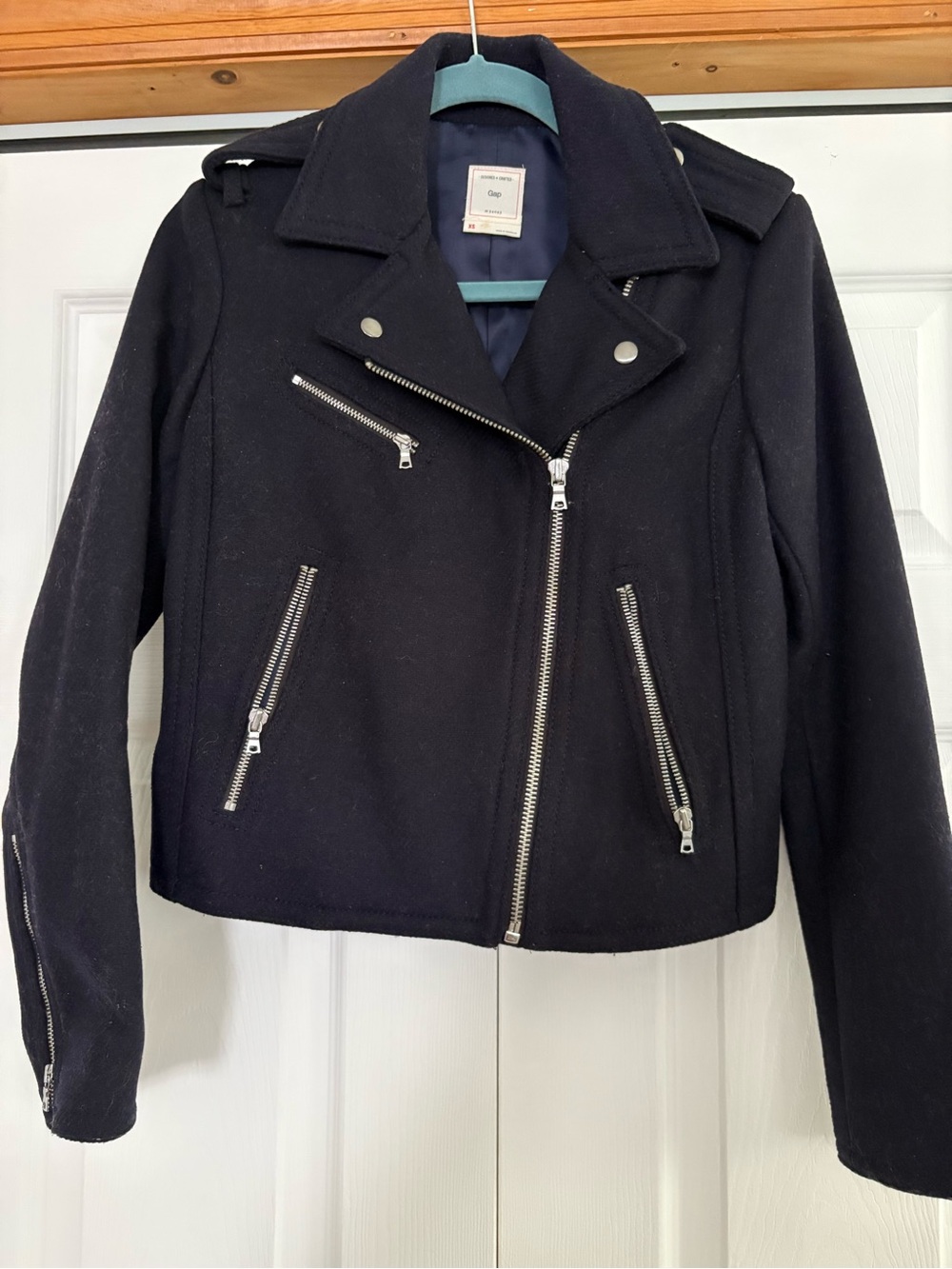 GAP Navy Wool Blend Moto Jacket with Silver Zippers